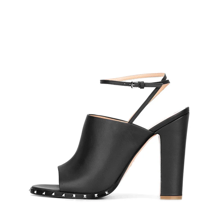 Black Rivet Slingback Ankle Strap Heels Vdcoo