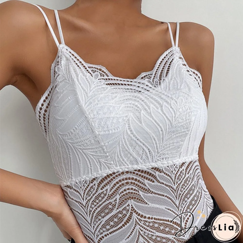 New Arrival Summer Fashion Women's Sexy V-Neck Spaghetti Strips Sleeveless Lace Vest Tops Solid Color Slim Fit Tank Top Plus Size