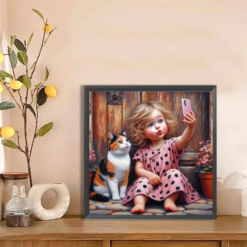 Diamond Painting - Full Round Drill - Cat Girl(Canvas|40*40cm)