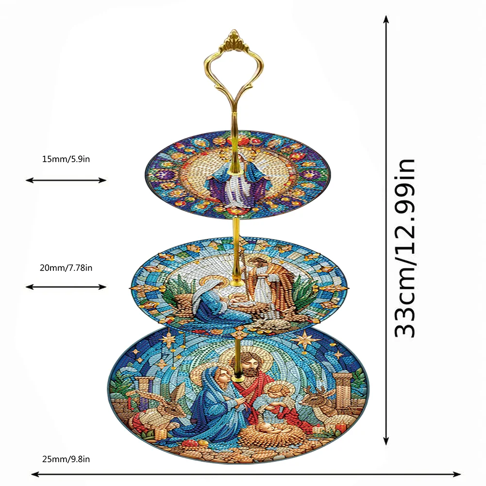 3 Tier Our Lady Round Diamond Painting Tray Food Plate for Adults Beginners