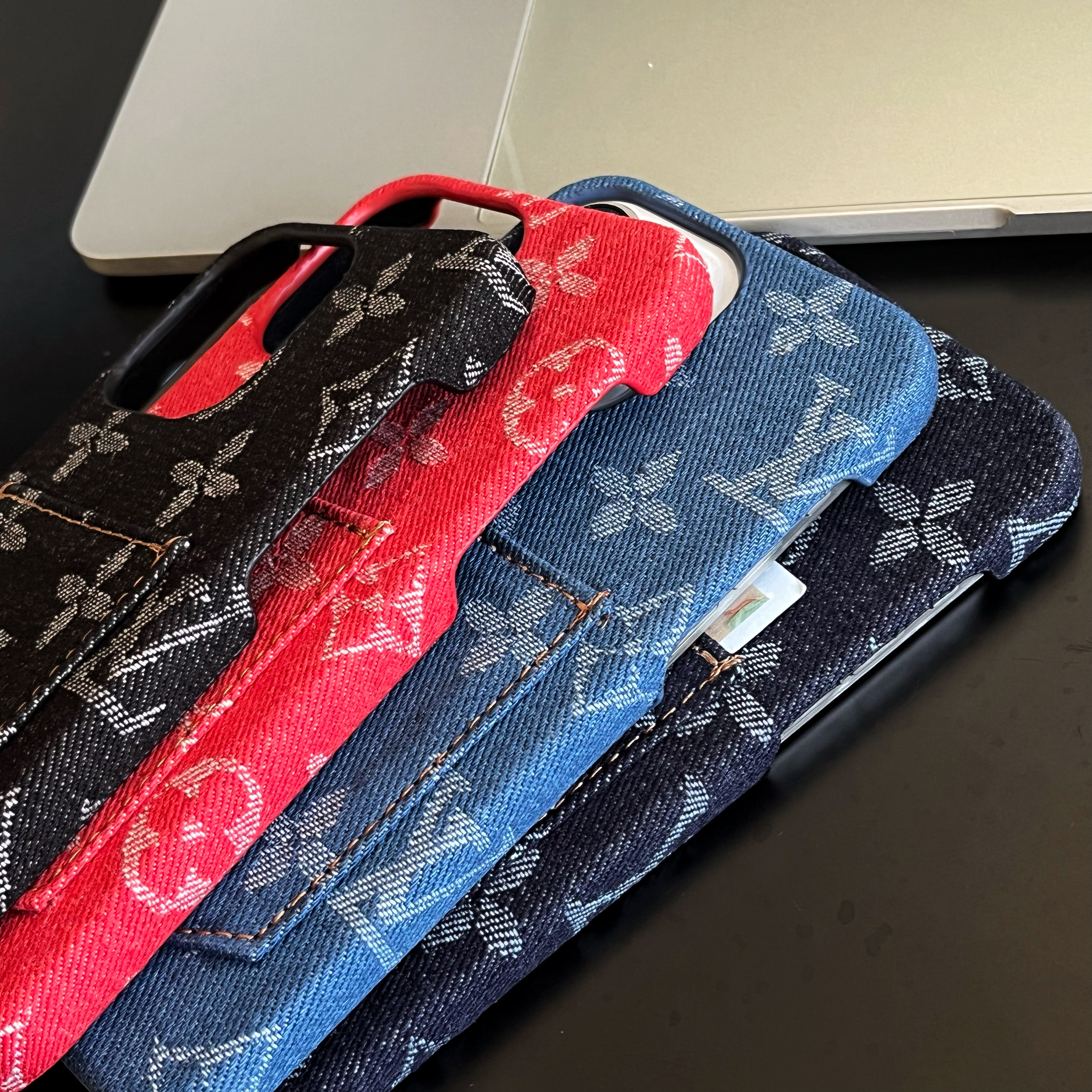 Denim Canvas LV Back Card Slot Apple iPhone Case