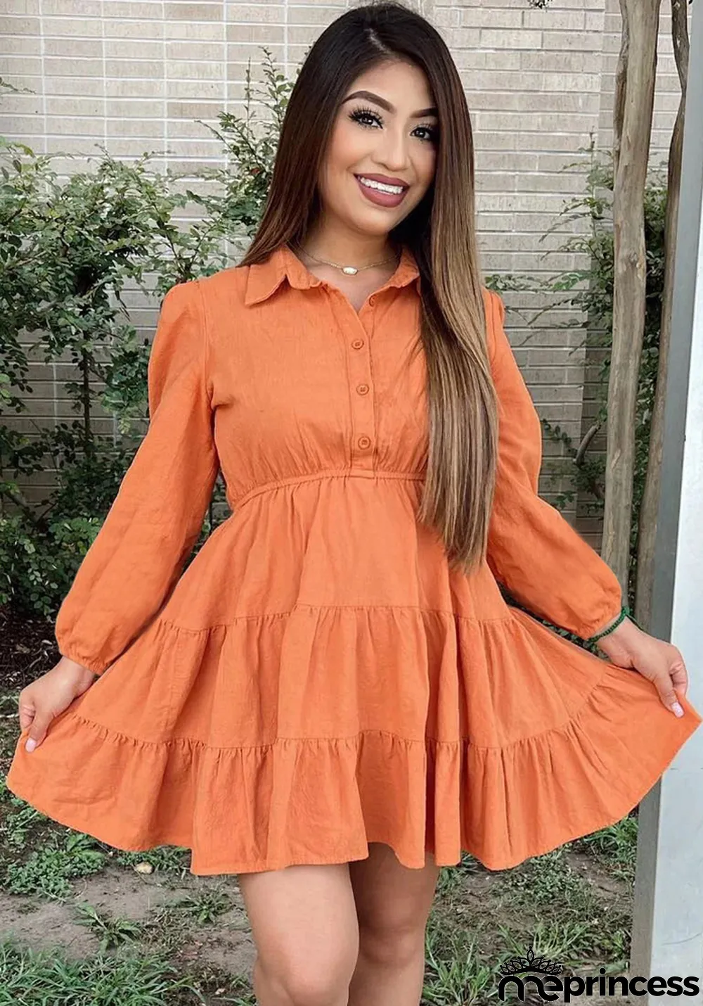 Women Casual Autumn Turndown Collar Dress