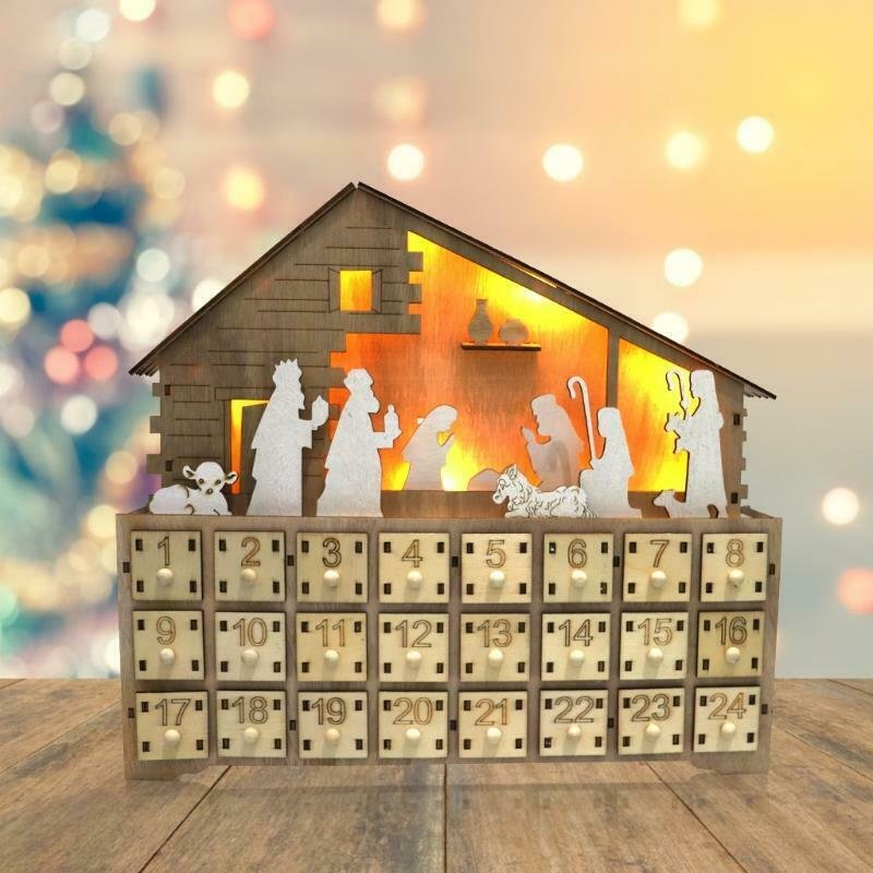 Traditional Wooden Reusable Christmas Nativity Advent Calendar、、sdecorshop