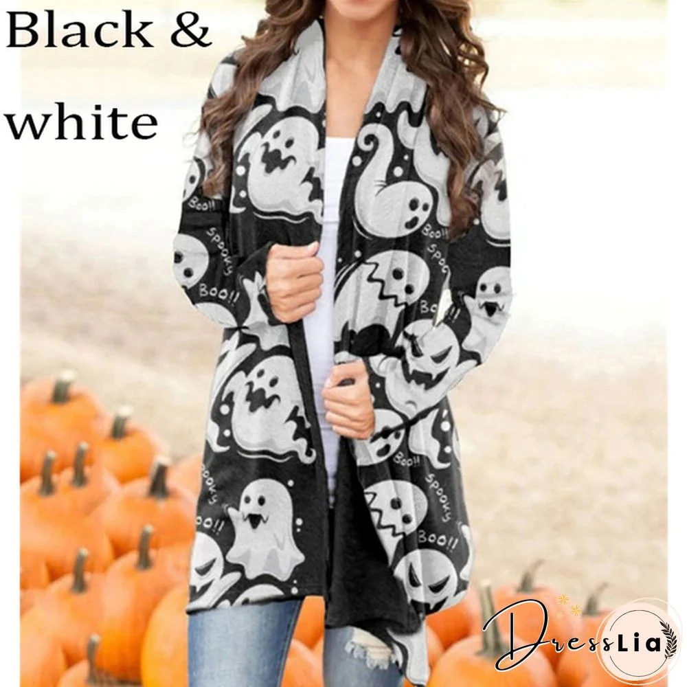 New trend Halloween women's coat digital printing loose long-sleeved sweater casual cardigan