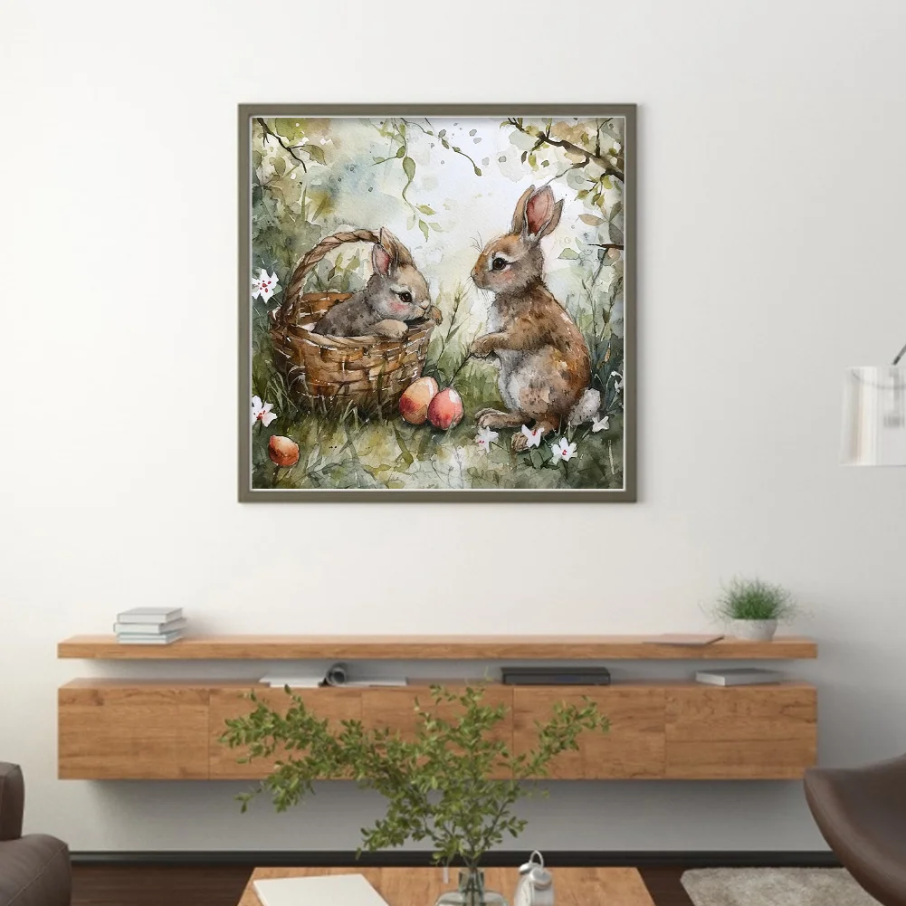 11CT Full Stamped Cross Stitch - Rabbit Playing In Grass(Canvas|50*50CM)