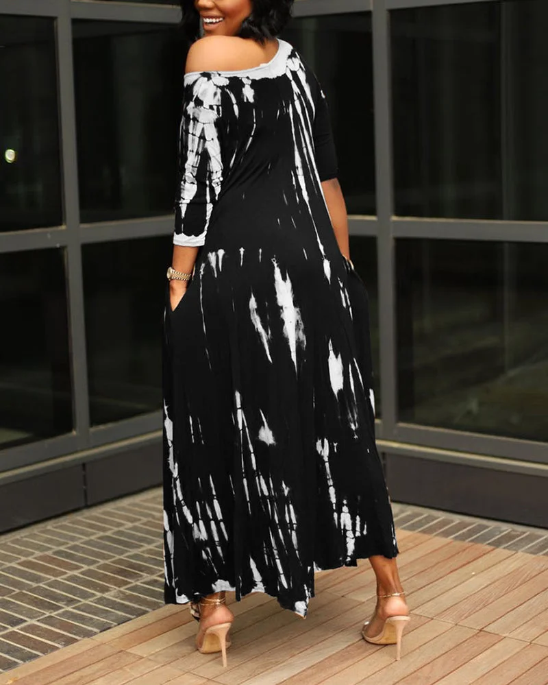 Slit Wide Neck Tie-dye Dress