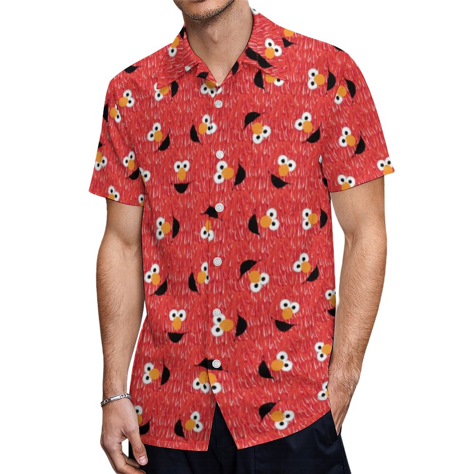 Elmo Fur Face Pattern Hawaiian Shirt Mens Button Down Plus Size Tropical Hawaii Beach Shirts