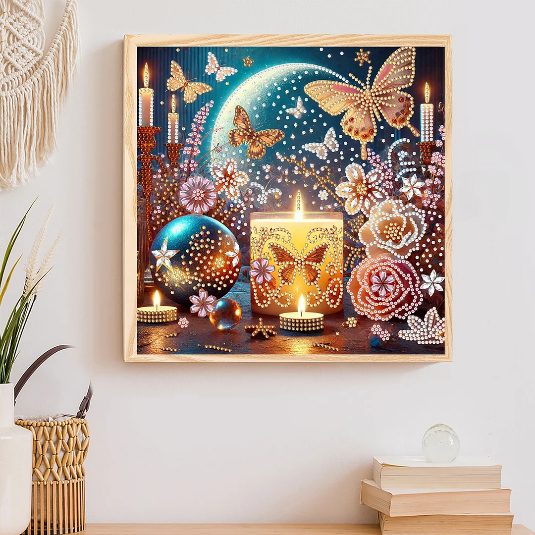 Flowers Candle - Diamond Painting - Partial Special Shaped Drill(Canvas|30*30cm)
