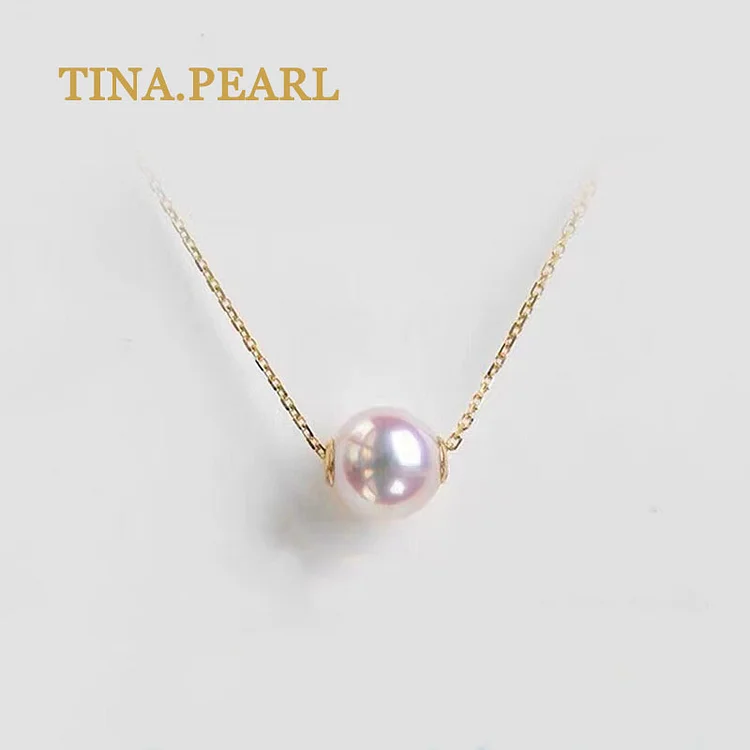 TINA Jewelry 18K gold AKOYA Sea Pearl Perfect round Aurora Classic style chain in 18K gold