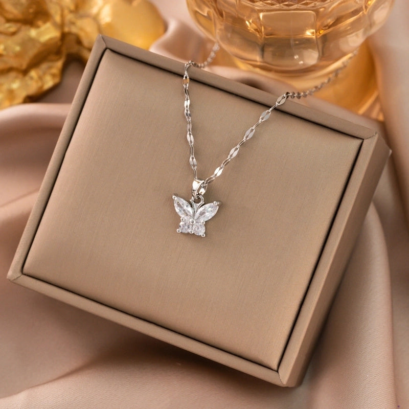 Elegant Animal Star Heart Shape Titanium Steel Rhinestones Plating Inlay Pendant Necklace