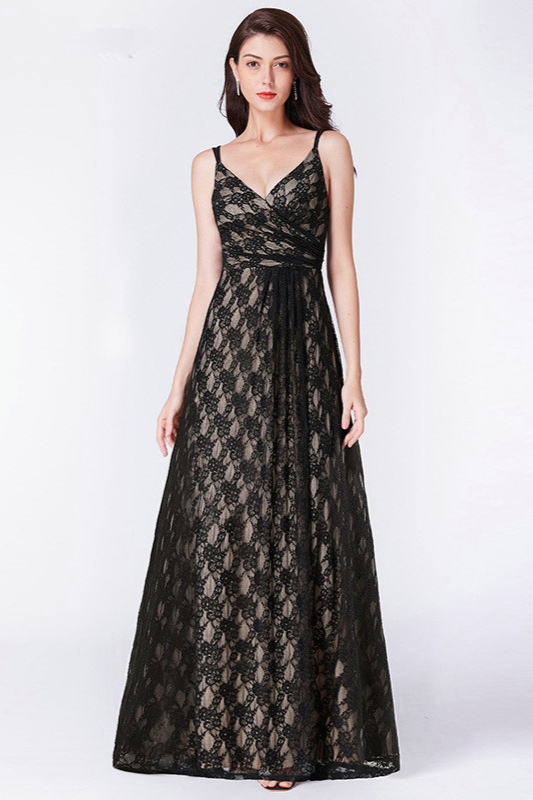 Bellasprom Black Lace Prom Dress Long With Zipper Back V-Neck Bellasprom