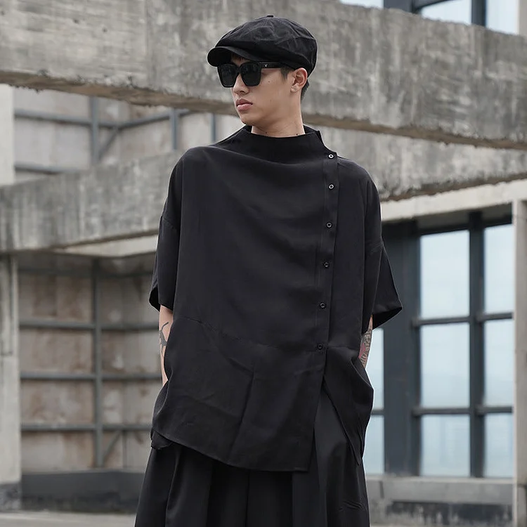 Darkwear Japanese Loose Small Stand-up Collar Shirts-dark style-men's clothing-halloween