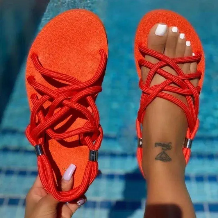 Comfy Beach Shoes Spring Women Rope Sandals Cute Shoes Casual Braided Fashion Flats Sandal Woman Summer Beach Slides Slip-on