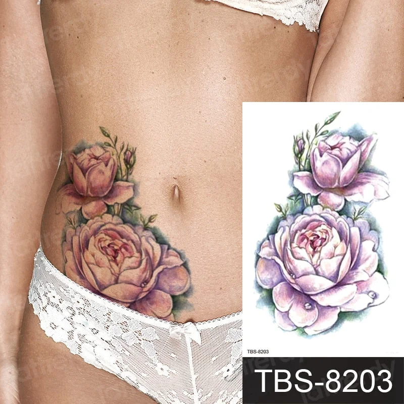 Fashion Colorful Tattoo Waterproof Stickers Beautiful Flowers Tattoo Women New Waterproof Temporary Black Tattoo Sticker Body
