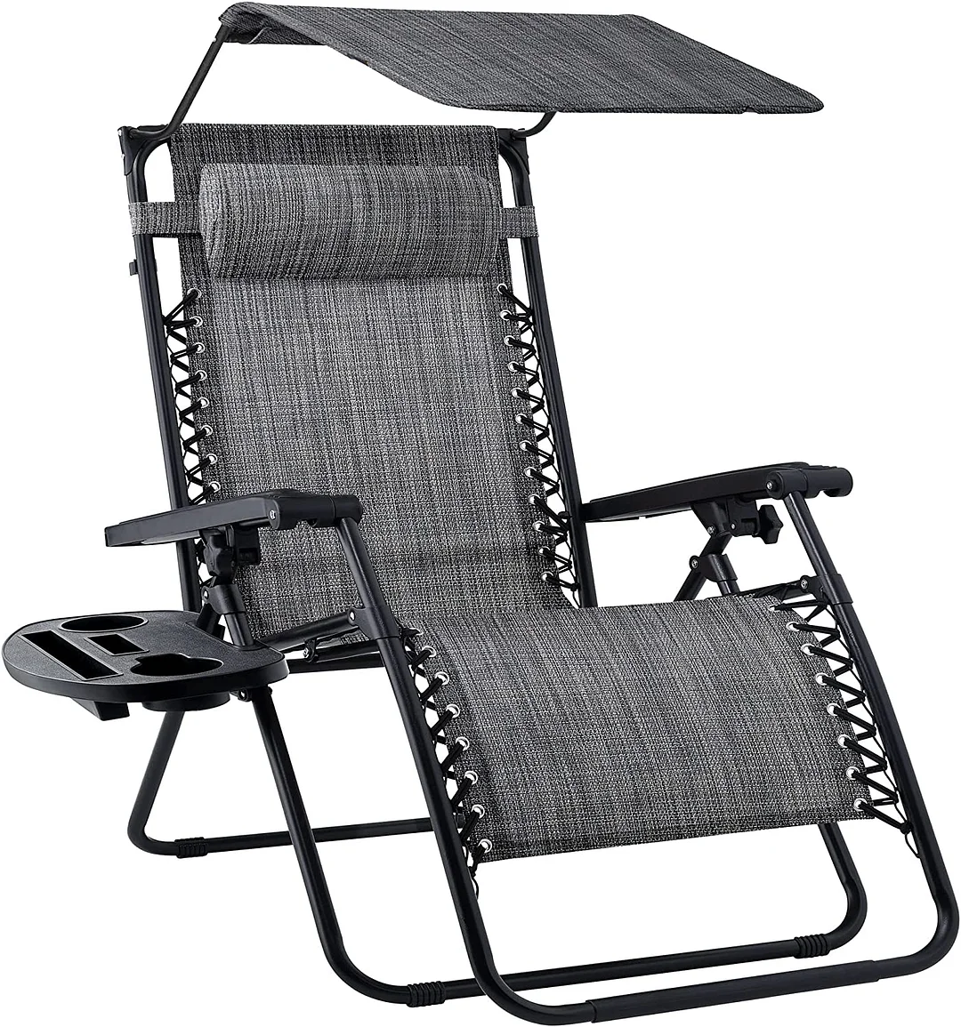 Folding Zero Gravity Outdoor Recliner Patio Lounge Chair w/Adjustable Canopy Shade, Headrest, Side Accessory Tray