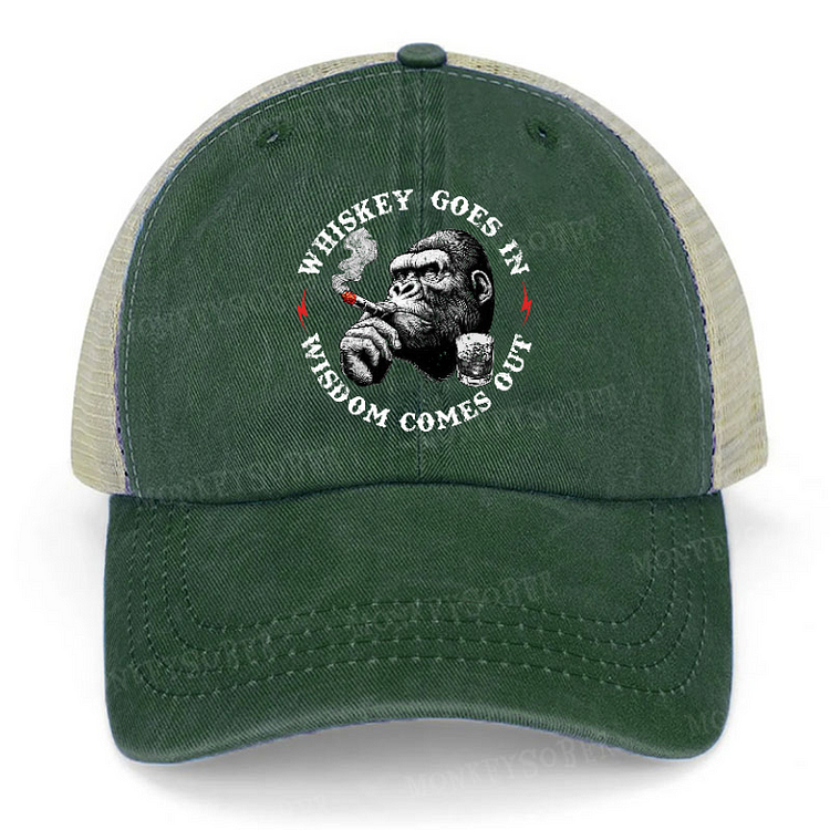 Whiskey Goes In Wisdom Comes Out Funny Men's Trucker Cap