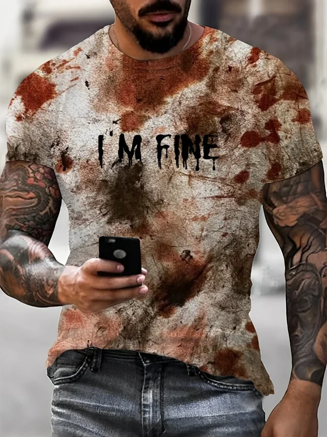 Men's Bloody I'm Fine Halloween Print T-Shirt