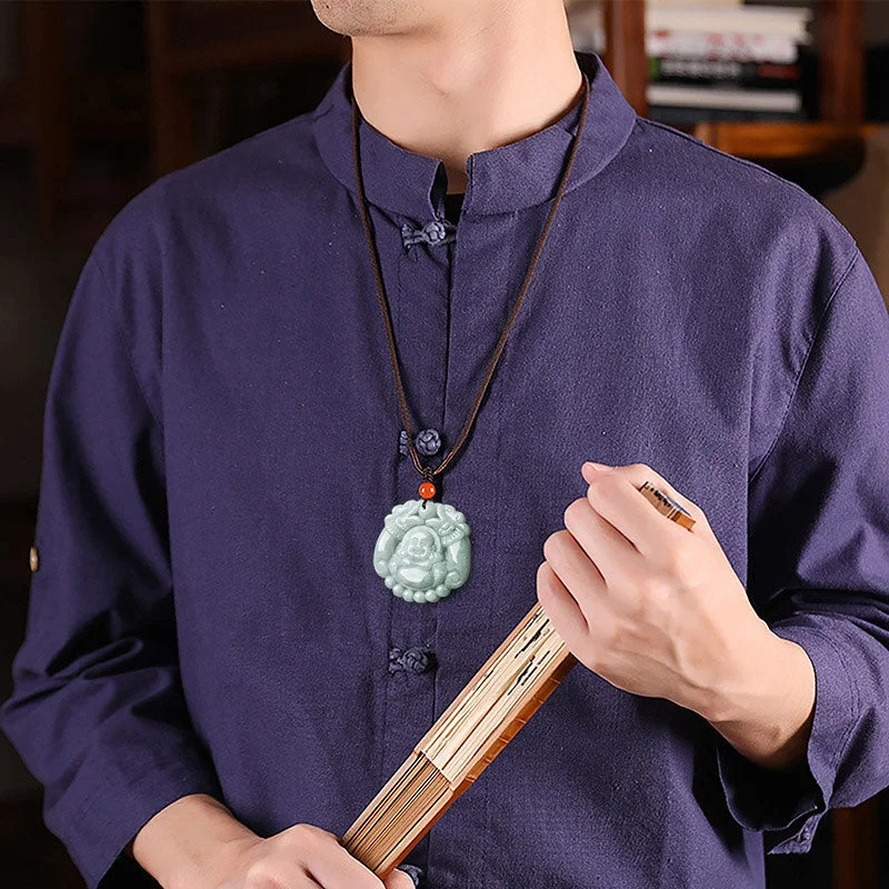 Laughing Buddha Jade Dragon Wealth Necklace String Pendant