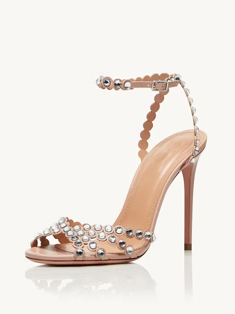 100mm Women's  Open Toe Sandals Stiletto Apricot Bottom High Heels Ankle Strap Shoes Tequila Pumps