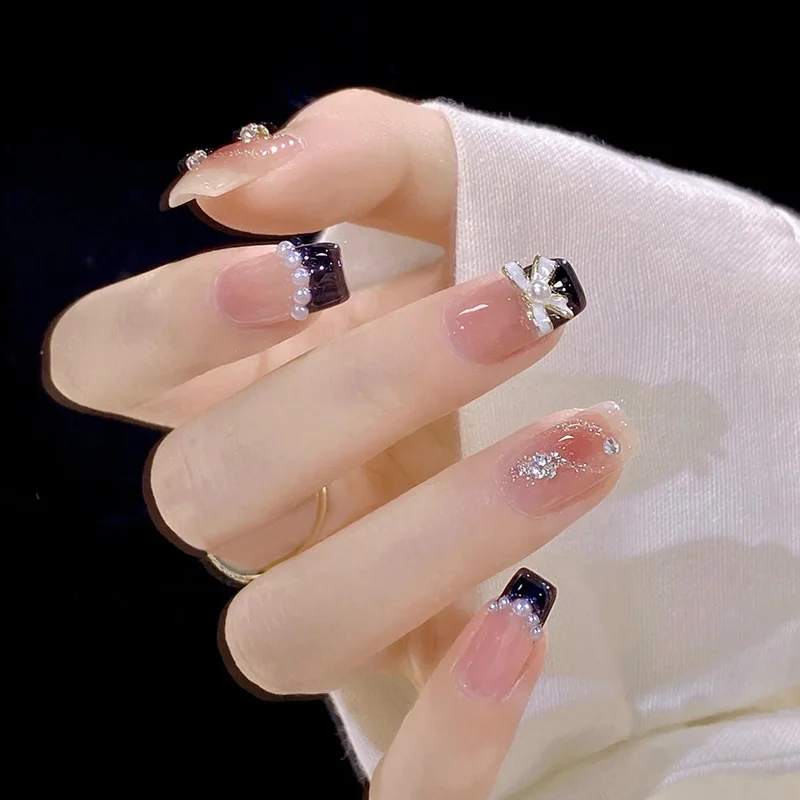 Buyerint 24pcs Wearable Pink Press on Nails – Butterfly Lovely Girl False Nails Tips with Jelly Gel Design  