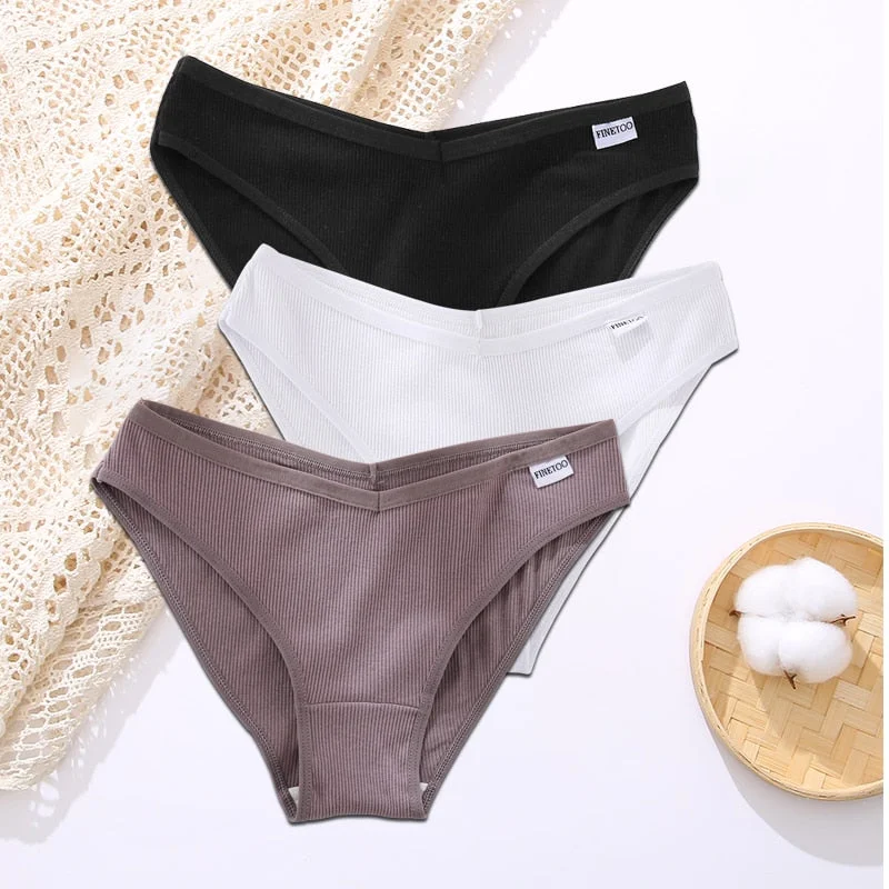 FINETOO 3PCS/Set Lingerie Sexy Women Cotton Panties Underwear Female Underpants 8 Solid Color Soft Woman Briefs Intimates M-XL