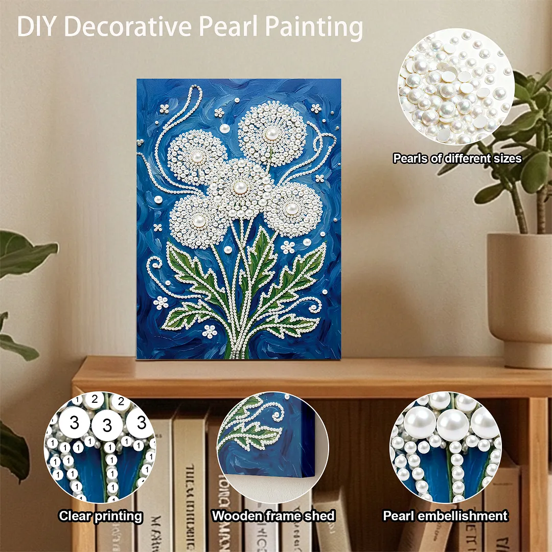 Dandelion Vase DIY Pearl Painting Art Kits With Frame Pearl Gem Paintings Picture Arts Craft 20x30cm for Adults Beginners Home Wall Decor