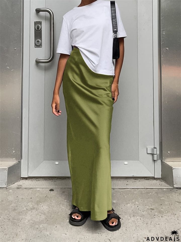 Sleek French Style High-waisted Maxi Skirts for Women