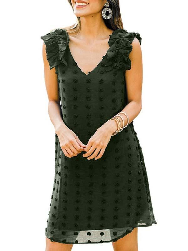 Women Half Sleeve V-neck Solid Color Dress