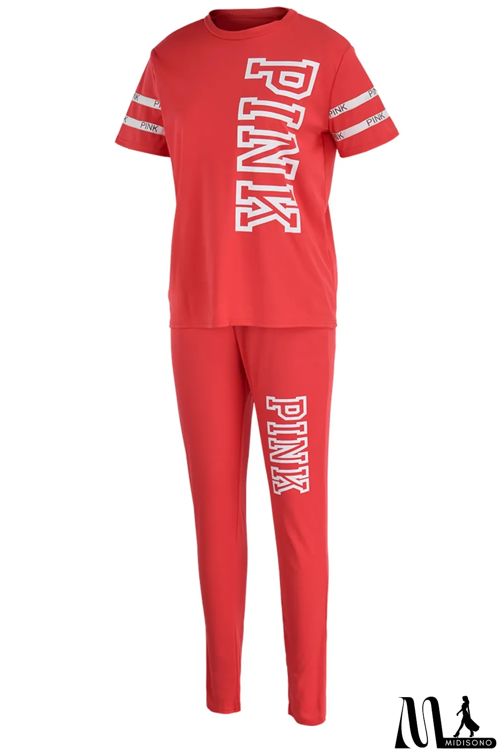 MidiSono - Green Casual Patchwork Letter O Neck Short Sleeve Two Pieces