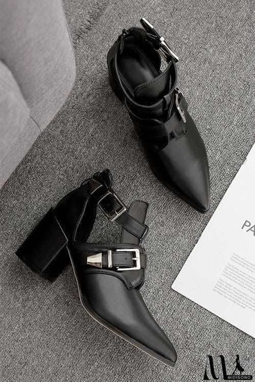 MidiSono - Leather Buckle High Heels Boots