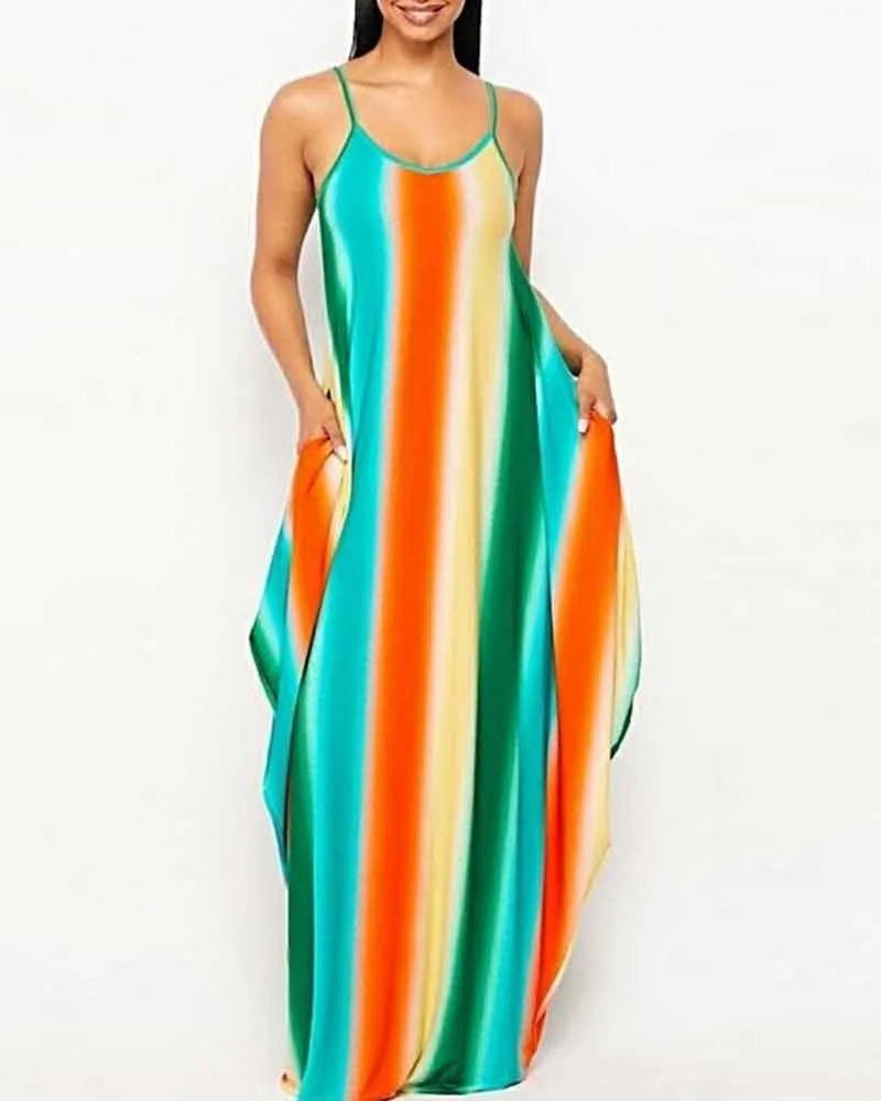 suspender tie-dye cozy rainbow maxi dress