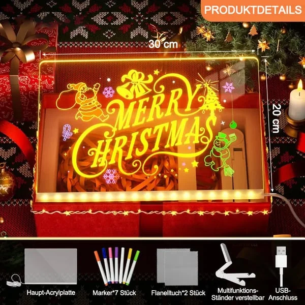 🎄🎁Kinder LED-Zeichentafel, wiederbeschreibbar und wiederverwendbar.