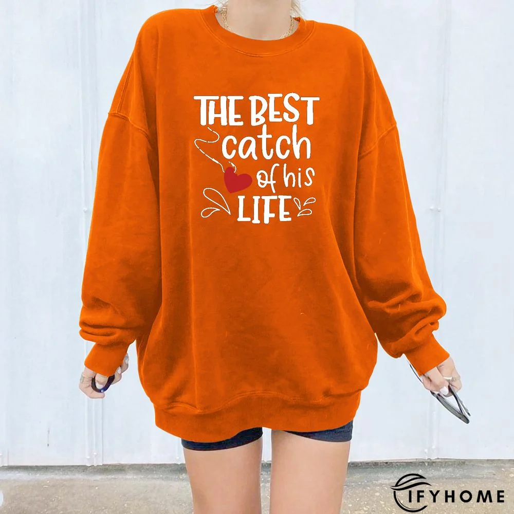Orange Letter Print Ribbed Long Sleeve Oversized Sweatshirt | IFYHOME