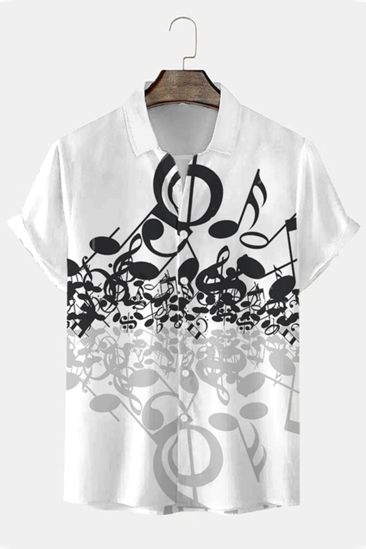 Fashion Casual Note Print Short Sleeve Shirt