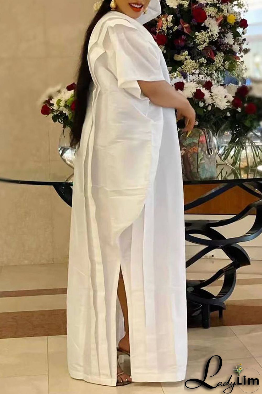 Pink Elegant Solid Patchwork Flounce O Neck Irregular Dress Dresses