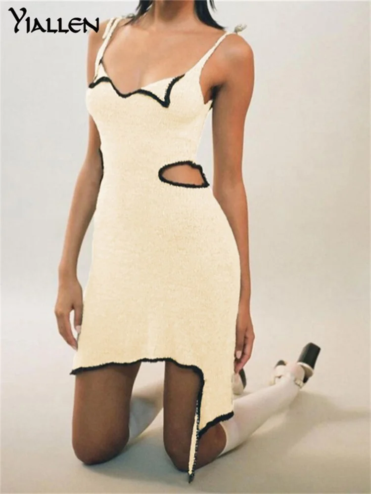 Yiallen Summer Y2K Patchwork Sexy Low Collar Cut Out Sling Mini Dresses 2021 New Women Sleeveless Skinny Club Clubwear Outfits