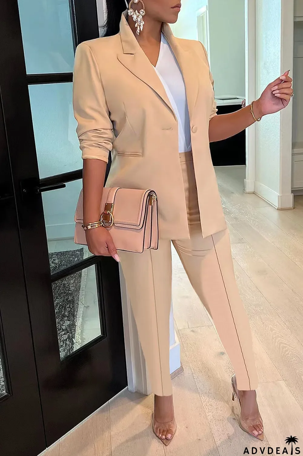 Black Casual Solid Patchwork Turn-back Collar Long Sleeve Two Pieces