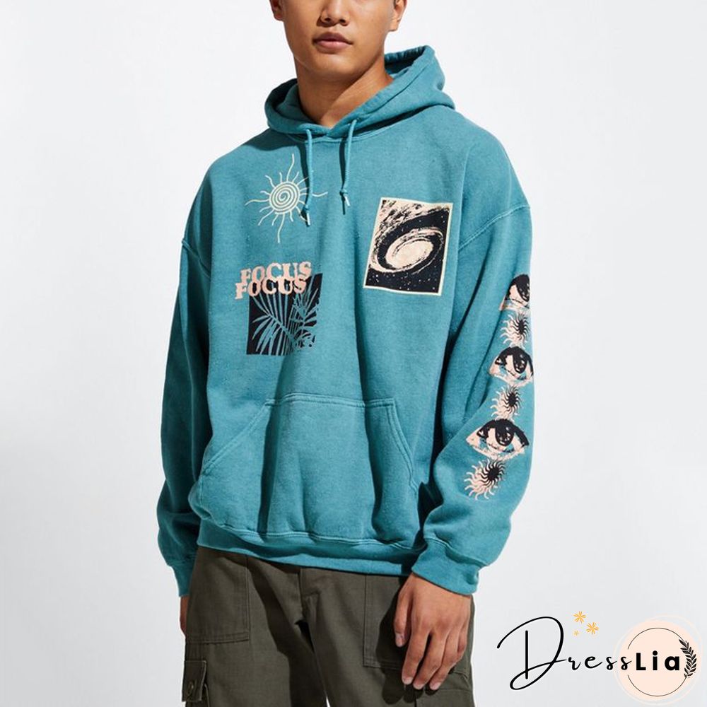 Men's Fashion European Print Loose Hoodie Lh074