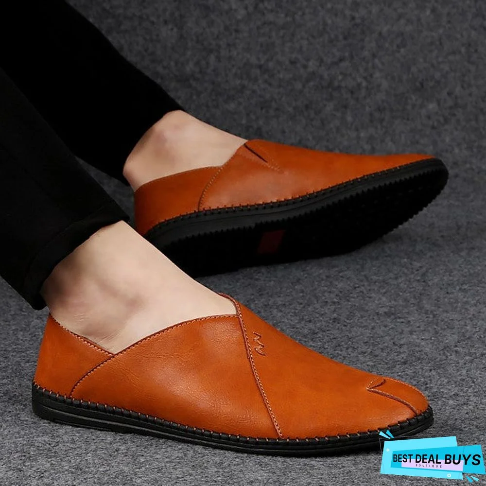 Men's Leather Shoes Nappa Leather / Cowhide Spring & Summer Casual Loafers & Slip-Ons Breathable Black / Light Red / Dark Brown / Driving Shoes