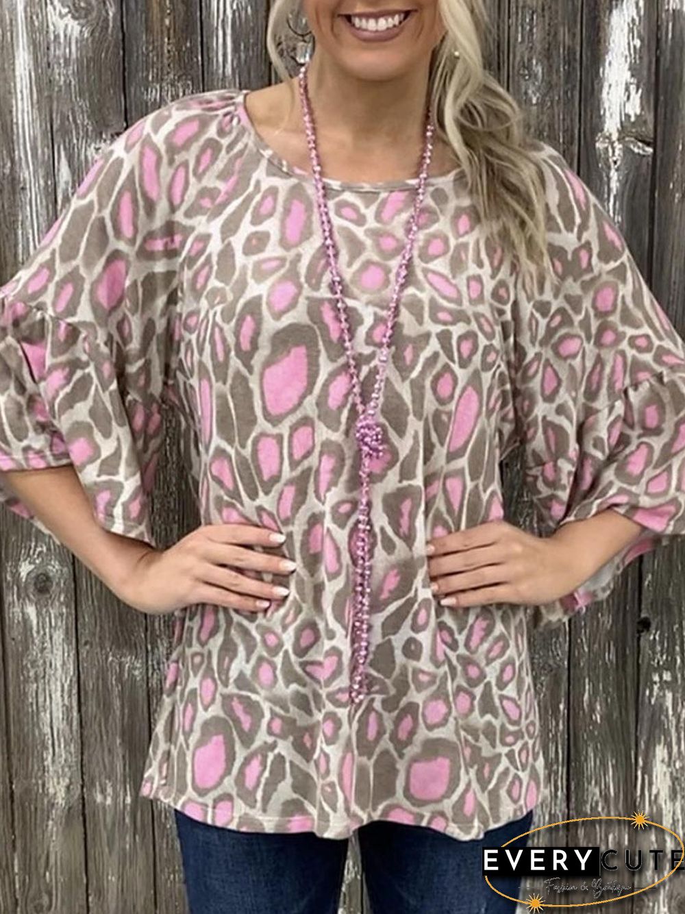 Fashion Leopard Print Crew Neck Short Sleeve T-Shirt