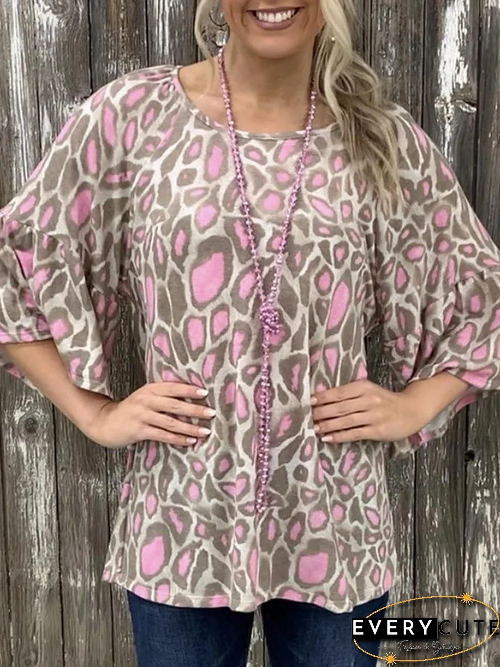 Fashion Leopard Print Crew Neck Short Sleeve T-Shirt