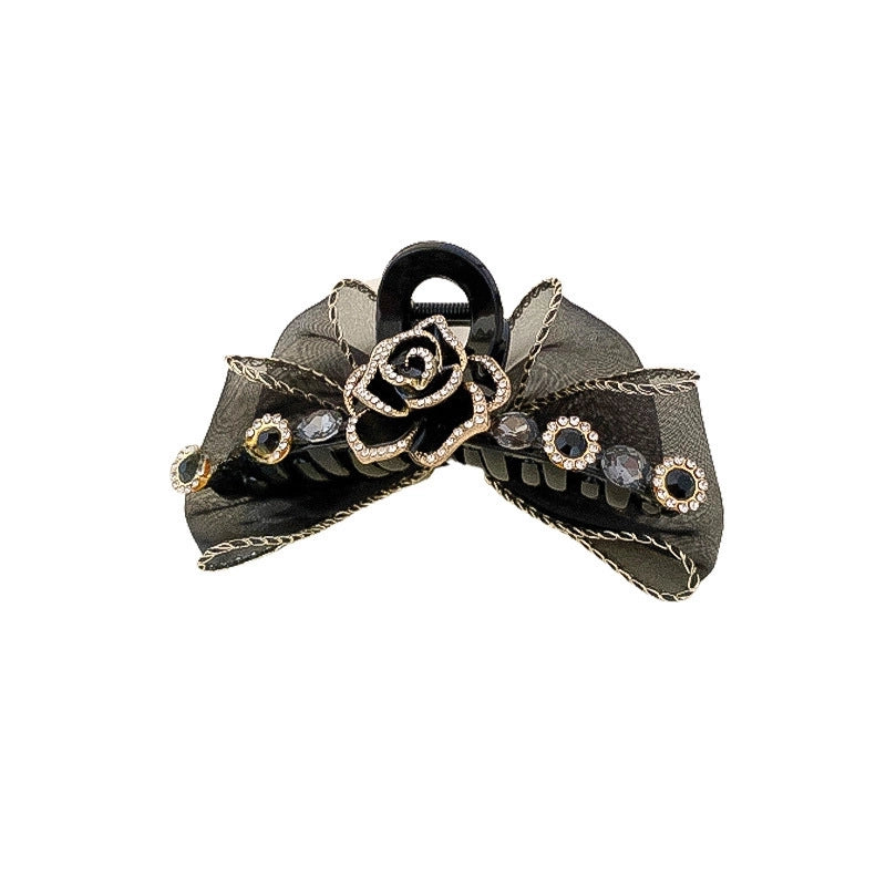 High-grade Camellia Diamond-embedded Large Gripper Korean Style Elegant Back Shark Clip Updo Hair Clip Hair Accessories For Women Summer