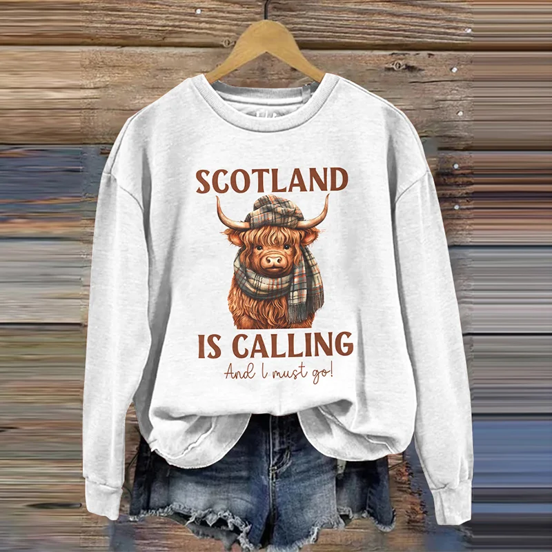 Vintage Scotland Travel Highlands Print Casual Sweatshirt