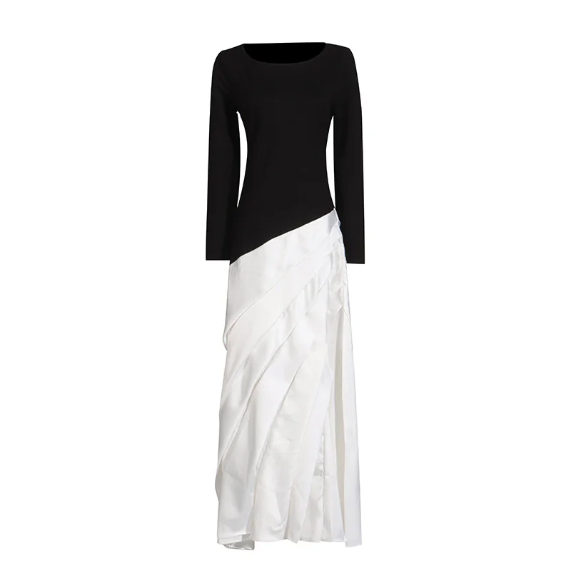 Zingj Vintage Style Dress Women 2025 Spring New Temperament Elegant Literary Splicing Color High-Waist Long Dress