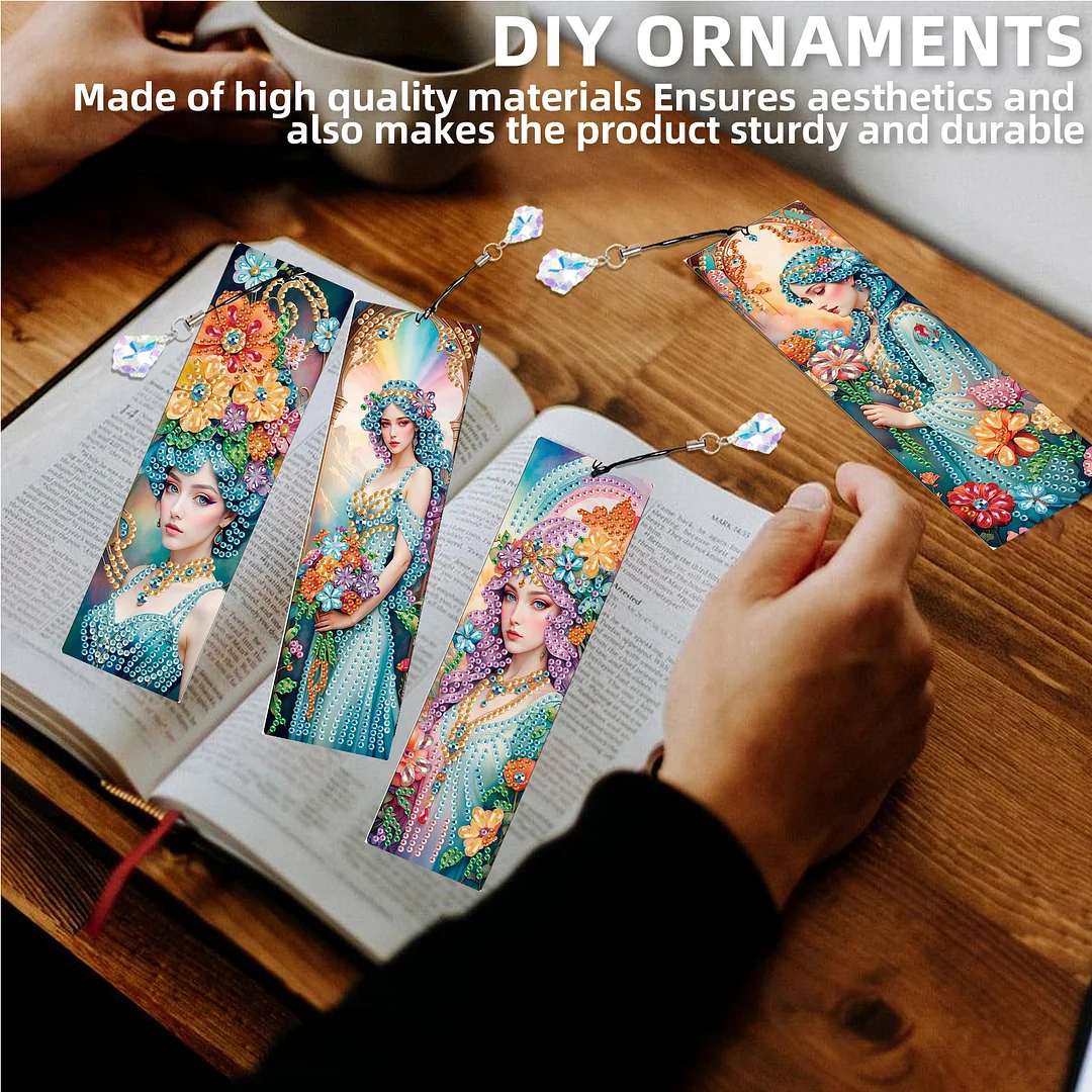 4Pcs Flower Beauty DIY Diamond Bookmark Art Projects Irregular Shaped Diamonds Diamond Painting Art Bookmarks with Crystal Pendants for DIY Making Beginners Adult Art Craft Supplies