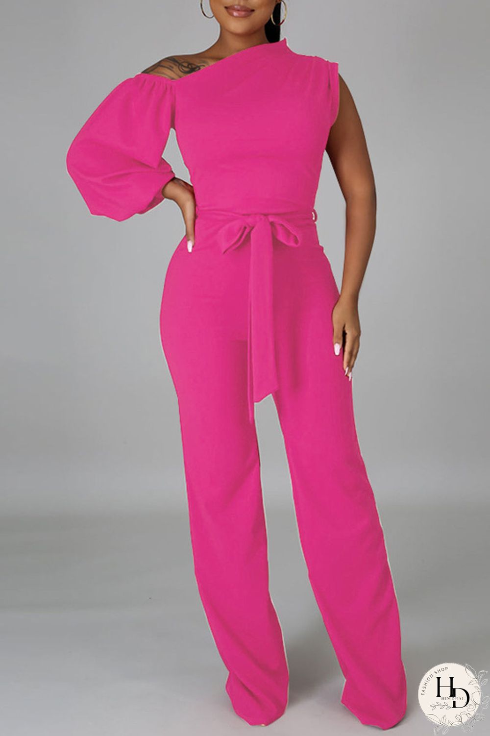 White Fashion Casual Solid Patchwork Asymmetrical Asymmetrical Collar Straight Jumpsuits