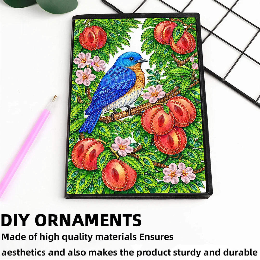 DIY Flower Diamond Painting Journals Notebooks 50 Pages A5 No Lines Special Shaped Diamond Art Kits for Beginners Craft Lovers and Artists (Peaches and Birds)