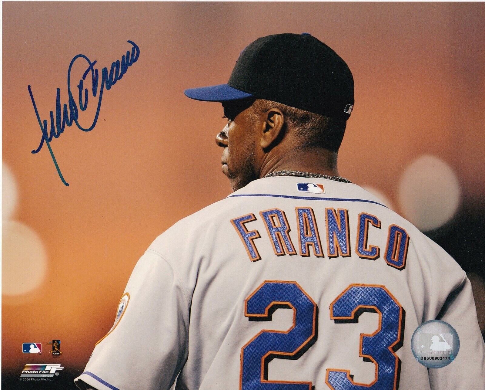 JULIO FRANCO NEW YORK METS ACTION SIGNED 8x10