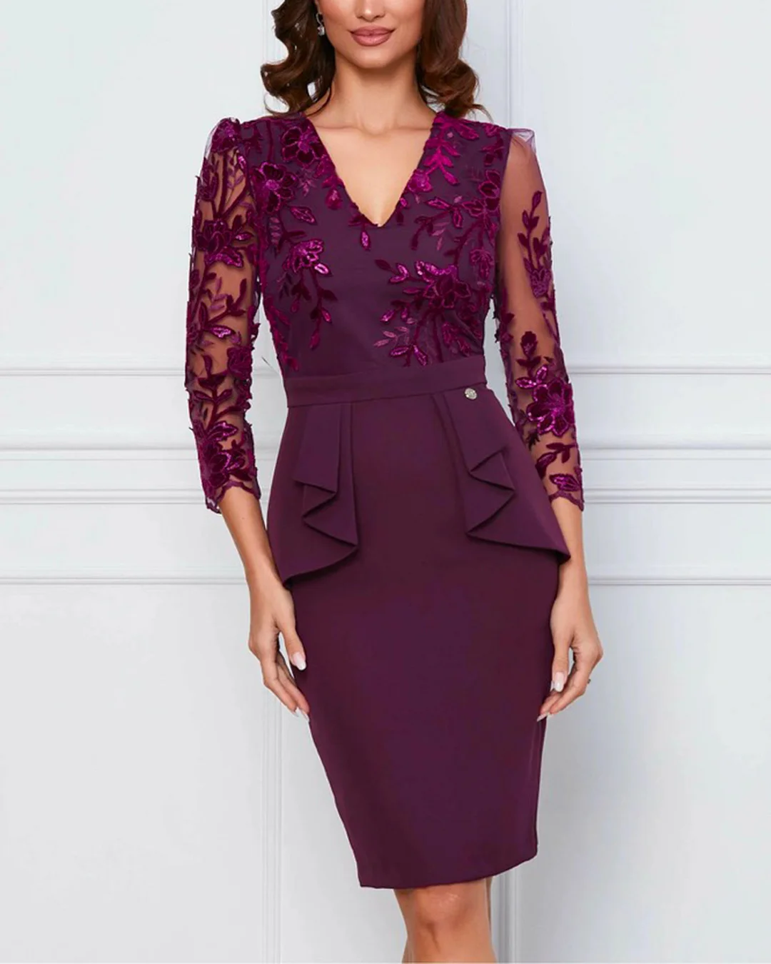 Women's Lace Solid Color Dress - 01