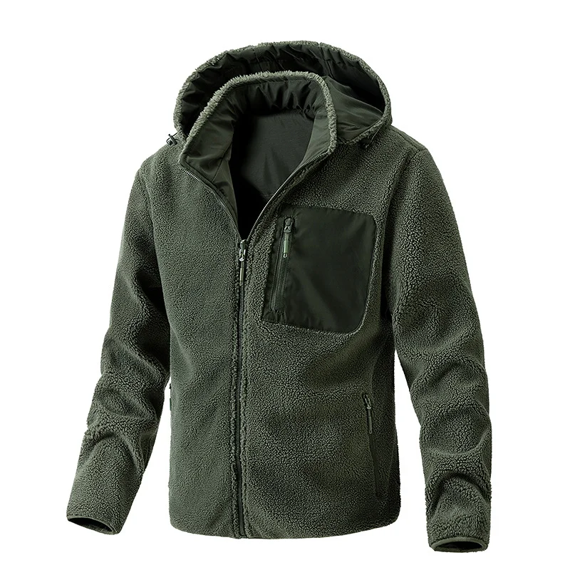 Men's Fleece Jacket Solid Colors Detachable Hoodie Polar Fleece Jackets Double Wear